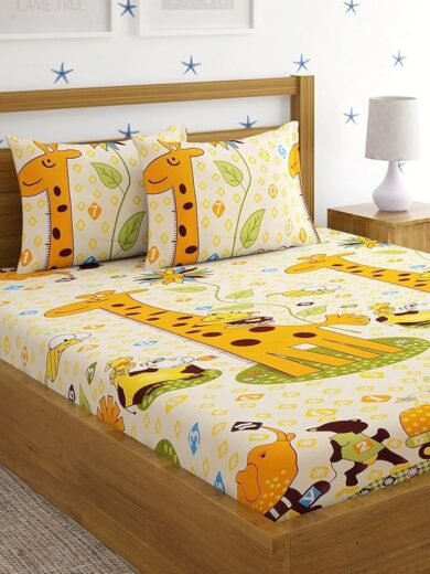 Double Bedsheet with 2 King Size Pillow Covers (Yellow)