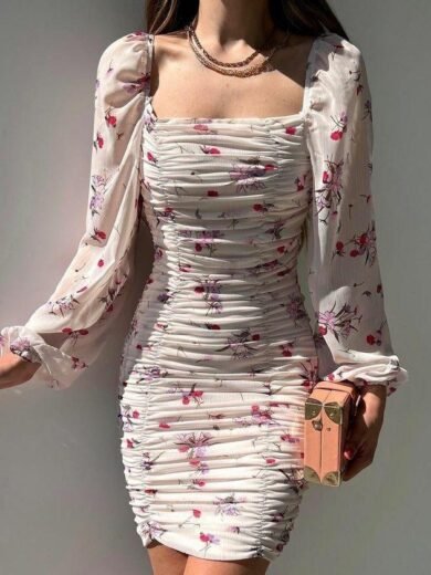IZRA Dress 61 (Stylish white floral print short dress)