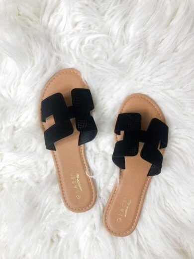 IZRA Sandal 061 (Stylish Black Stripe Sandals)