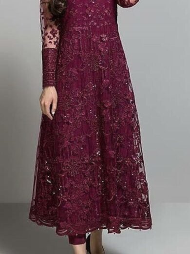 IZRA Suit 022 (Maroon Embroidered Anarkali Suit)